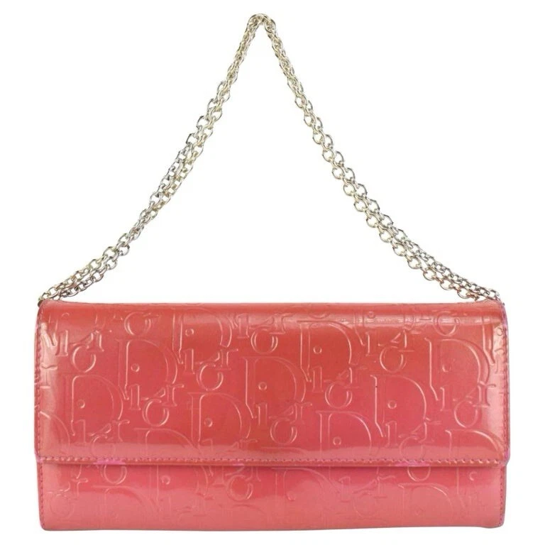 Portefeuille trotteur Christian Dior cuir verni rose WOC