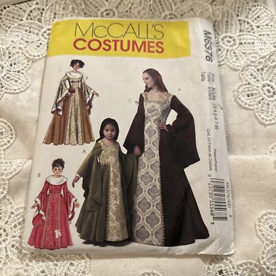 Child Costume Pattern Renaissance Gowns Trumpet Sleeves Lined Sizes 3 4 5 6 7 8