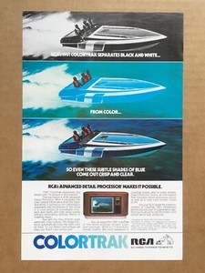 1981 RCA COLORTRAK TV "ADVANCED DETAIL PROCESSOR" Speed Boat Print Ad, 6.5"x10"
