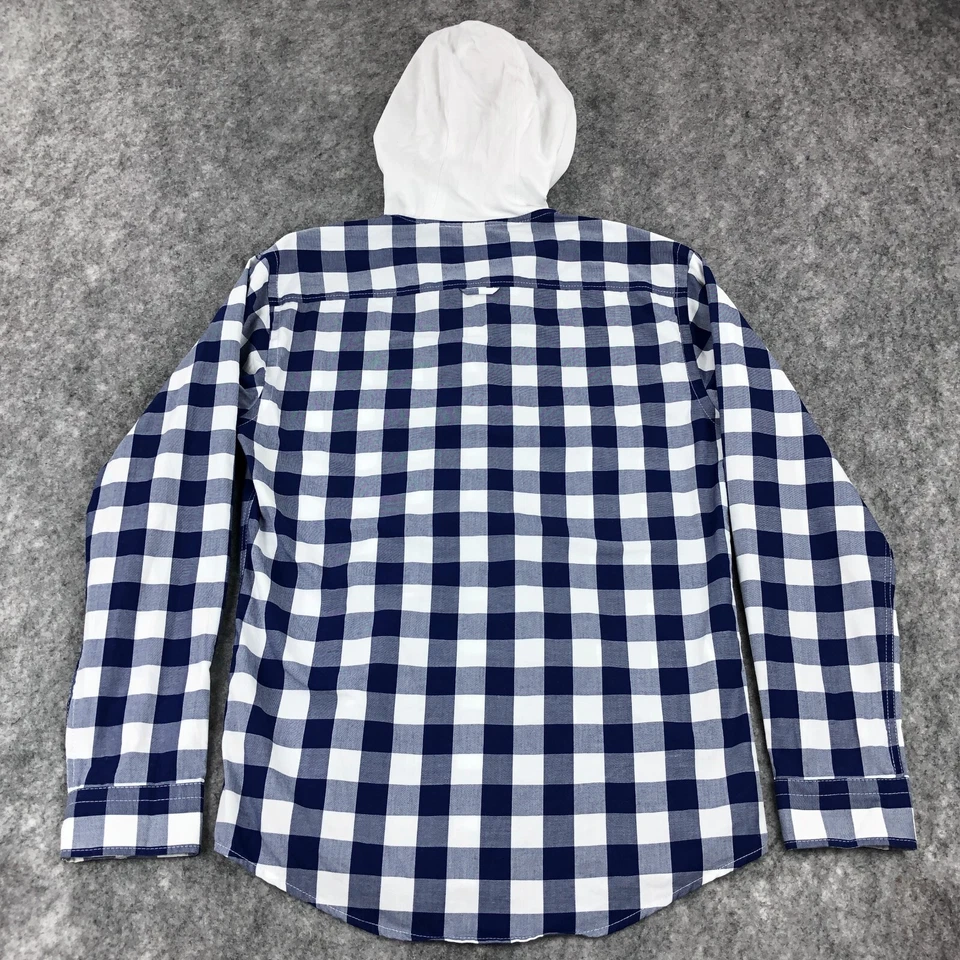 Arnold Palmer Para Hombres Camisa Abotonada Pequeña Azul A Cuadros Calce Ajustado Con Capucha Manga Larga Foto 3 de 4