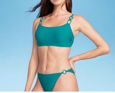 Women s Shade Shore Chain Detail Bikini Top Teal 34DD NWT