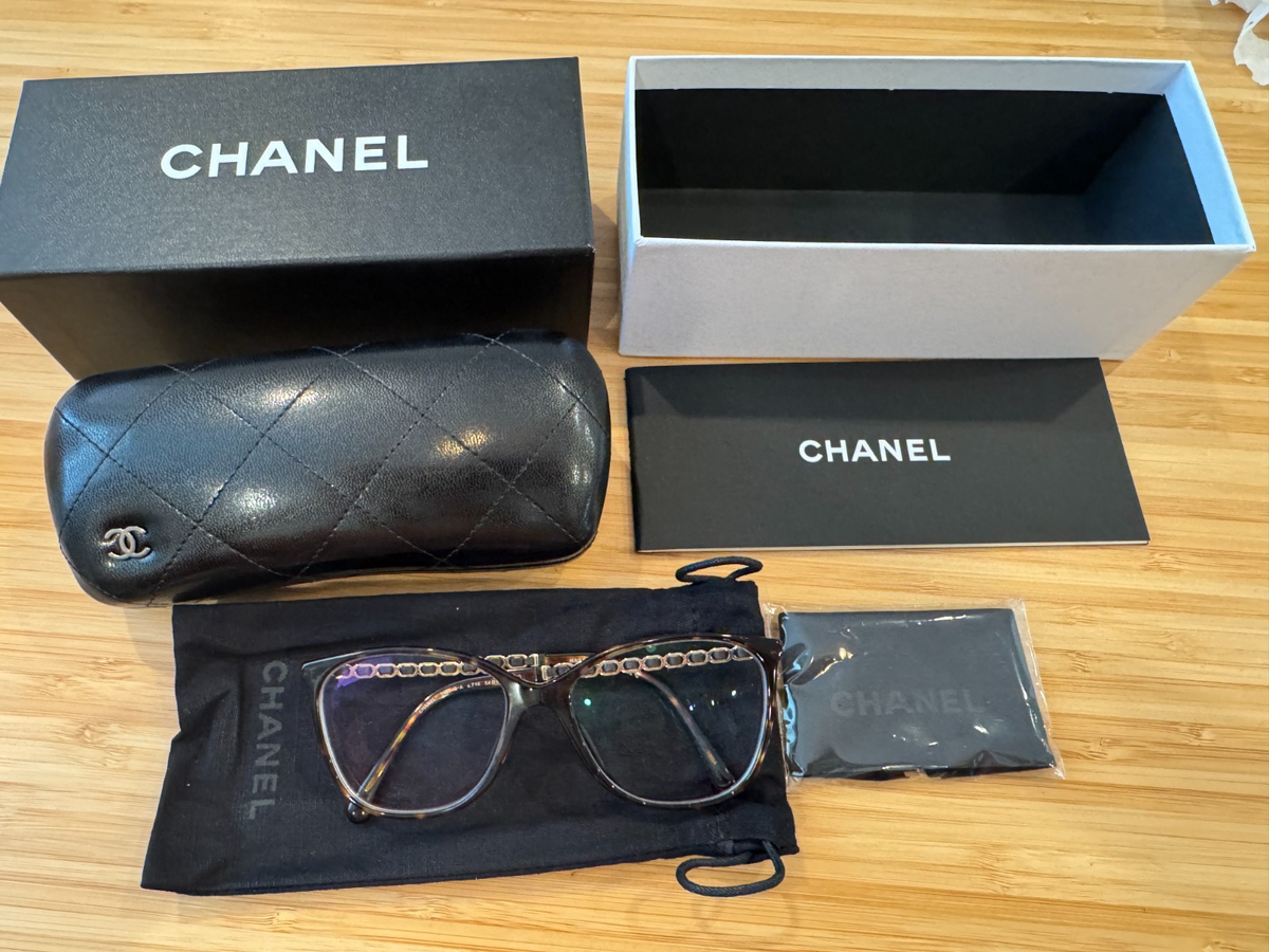CHANEL CH3408 Dark Tortoise Leather Optical Eyeglasses Frame w box