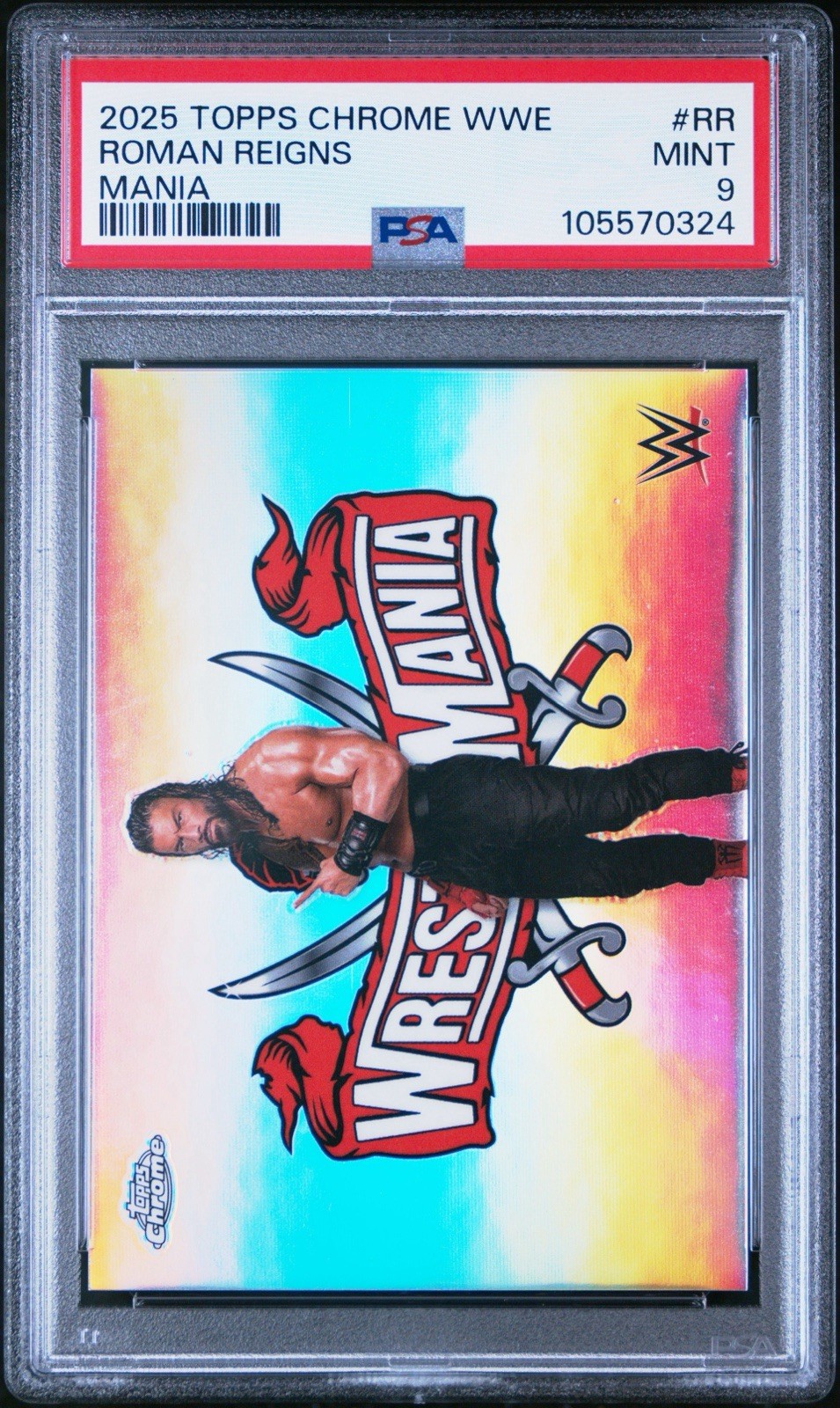2025 TOPPS CHROME WWE MANIA #RR ROMAN REIGNS PSA 9 view 1