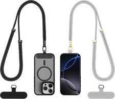 Phone Lanyard 2 Pack, 2x Adjustable Crossbody Black  Silver Gray