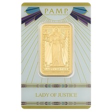 Pamp Suisse Lady of Justice 1 oz Gold Bar - In Assay Card 5197.91 per troy oz