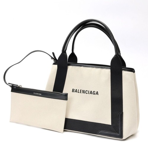 Balenciaga Navy Cabas S Tote Bag Canvas Leather Natural Black Authentic