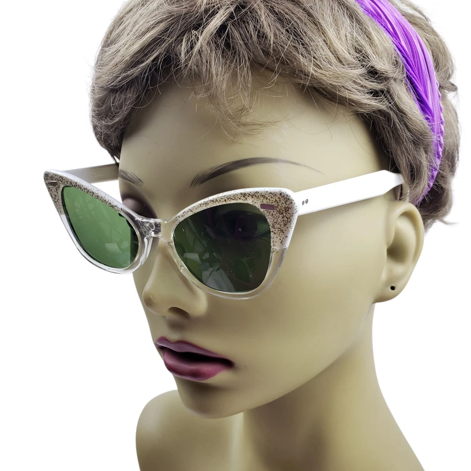 Willson 1950'S Vintage Womens Sunglasses Cat Eye White Green Lens - Image 2 of 4