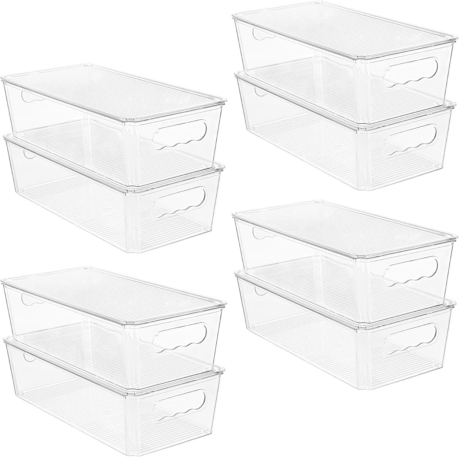 Clear Organizers Set of 8 - Durable Stackable Bins with Lids for Pantry & Fridge