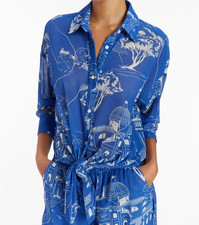 AMANDA UPRICHARD Medium Bennett Tunic Top Yorkshire Print Royal Blue White Print