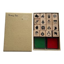 Wooden Christmas Theme Festive Stamp Set With Inks
