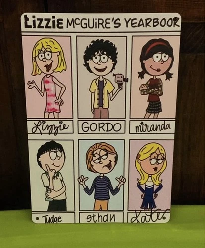 RARE Vintage 2001 “Lizzie McGuire’s Yearbook” Cartoon Characters Metal Tin Sign