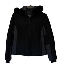 RARE Pendleton Urban Wear Black Wool Short Jacket Fox Fur Hood Size M STUNNING 