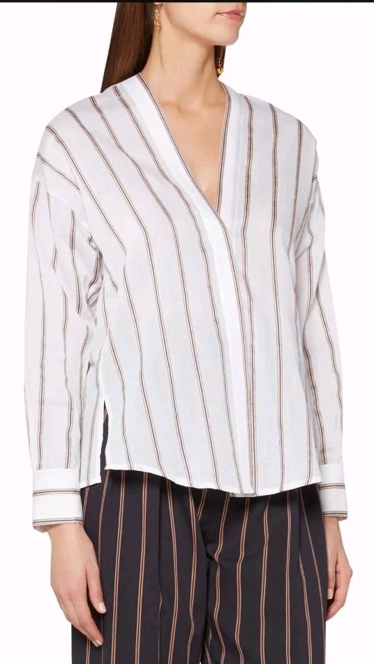 Vince Optic White Textured Stripe XS Women's Top Blouse #C