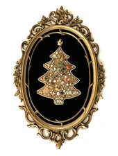 Vtg Christmas Jewelry Tree  Art  OOAK Syroco Gold  Scroll  Frame 17.5" x 29"