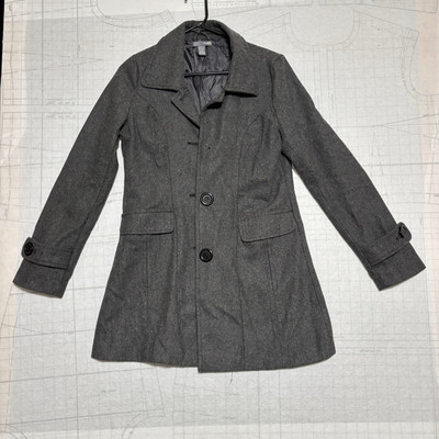 Poetry Long Sleeve Button Up Jacket Pea Coat Gray Womens Size M Wool Blend As Is