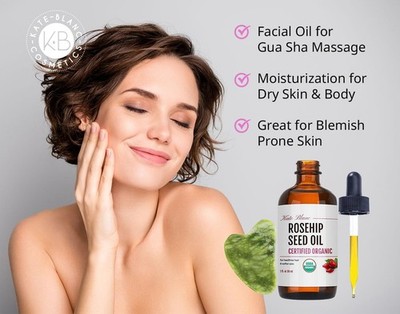 Kate Blanc Cosmetics Rosehip Oil for Face with Jade Gua Sha Stone 1oz,  Organi... | eBay