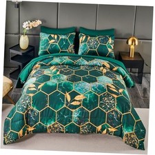 7 Pieces Emerald Gold Comforter Set California King Size, Cal-King 7Pcs Green