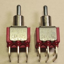 2pc C K U25 Toggle Switch 3 Position ON-OFF-ON 6 Pin Right Angle New Made In USA