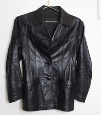 VTG Fitted Black Leather Button Down Jacket - Small
