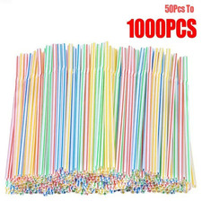 100-1000x Straws Flexible Plastic Bendy Colourful Drinking Straw Party Birthday