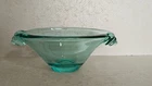 Vintage Hand Blown Aqua Blue Art Glass Bowl Shell Handles 10" Heavy