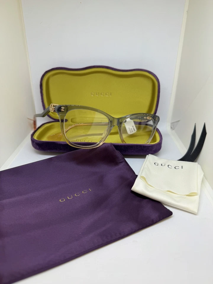 Óculos Gucci GG10120 002 54mm azul/cinza degradê a pêssego com lente demo novo - Imagem 2 de 4