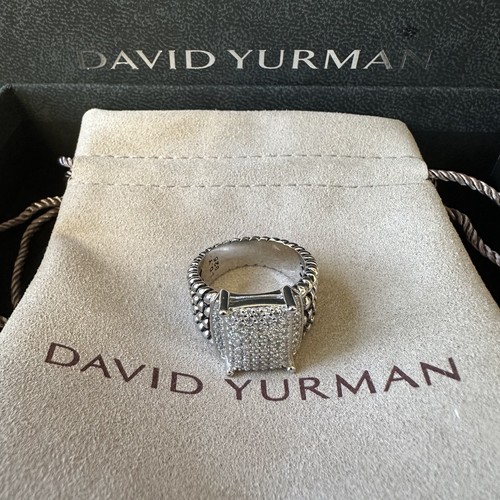 David Yurman 925 Sterling Silver Pavé Diamond Cable Wide Band Ring sz 8