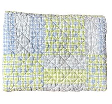 Vintage Handstitched Baby Quilt Blanket Blue Green Gingham 33" x 39"