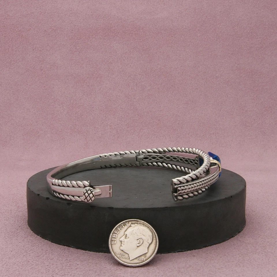 zales sterling silver & 14k gold diamond & topaz bangle bracelet size 7in - Image 2 of 3