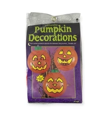 Vtg Fun World Set Of 3 Inflatable Pumpkin Decorations 7” Purple White NEW!!
