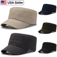 Military Style Hat Adjustable Cotton Cadet Army Cap Vintage Cap Flat Top Hat NEW