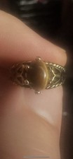 Woman’s Genuine Stone Tiger’s Eye 18 Kt Heavy Gold Electroplated Size 5 Ring