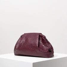 Vintage Woven Leather Clutch Bag Burgundy Large Capacity Purse for Women Prom