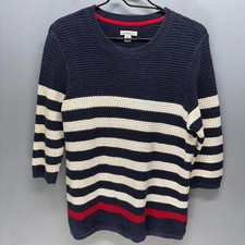Croft  Barrow Womens Sweater Striped 3/4 Sleeve Pullover Size XL Red White Blue