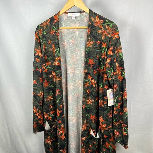LuLaRoe XL Sarah Duster Long Cardigan Sweater Tropical Floral palm Ribbed NEW - Picture 5 of 7