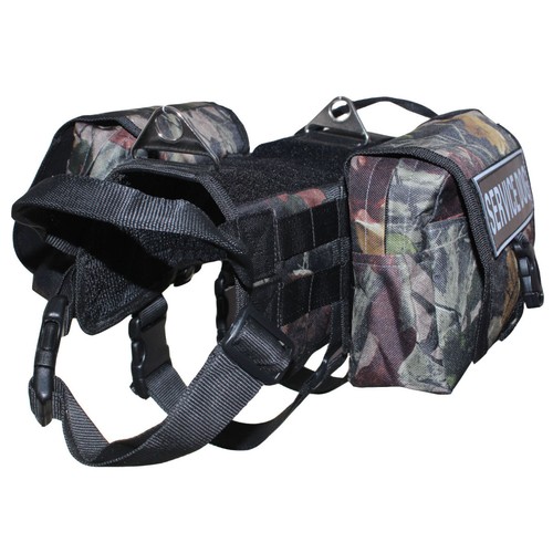 Camouflage TACTICAL Service TRAINING DOG VEST HARNESS Side Bags & free