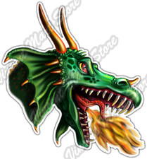 Green Dragon Head Fantasy Mascot Reptile Car Bumper Vinyl Sticker Decal 4.6".