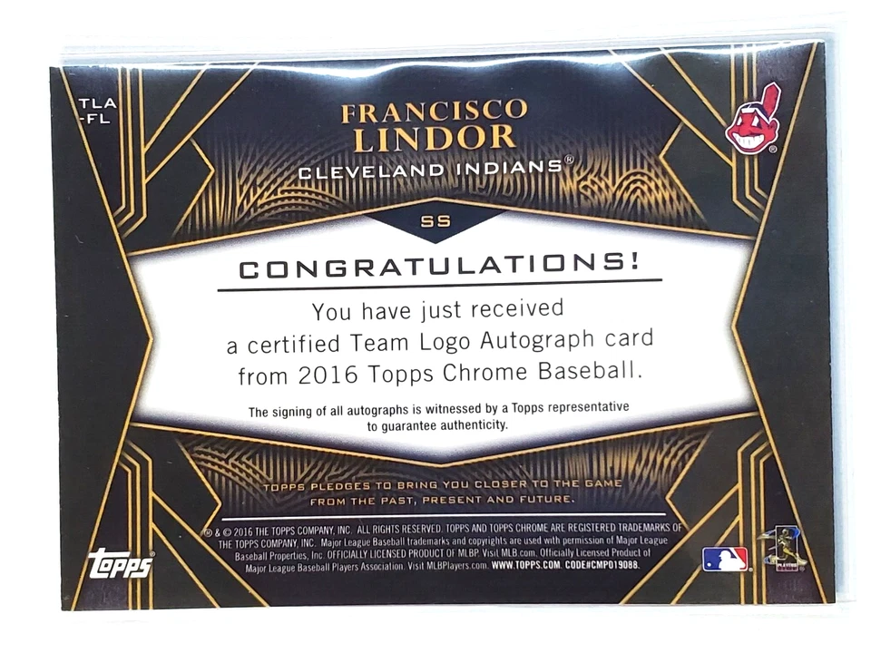 Francisco Lindor 2016 Topps Chrome Refractor Autograph 54/99 Auto card Indians - Image 4 of 4