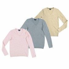 Tommy Hilfiger Ladies' Cotton V-Neck Cable Knit Sweater  B12
