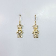 E0722 Dainty Clear Rhinestones Deco Mini Teddy Bear Shape Drop Dangle Earrings
