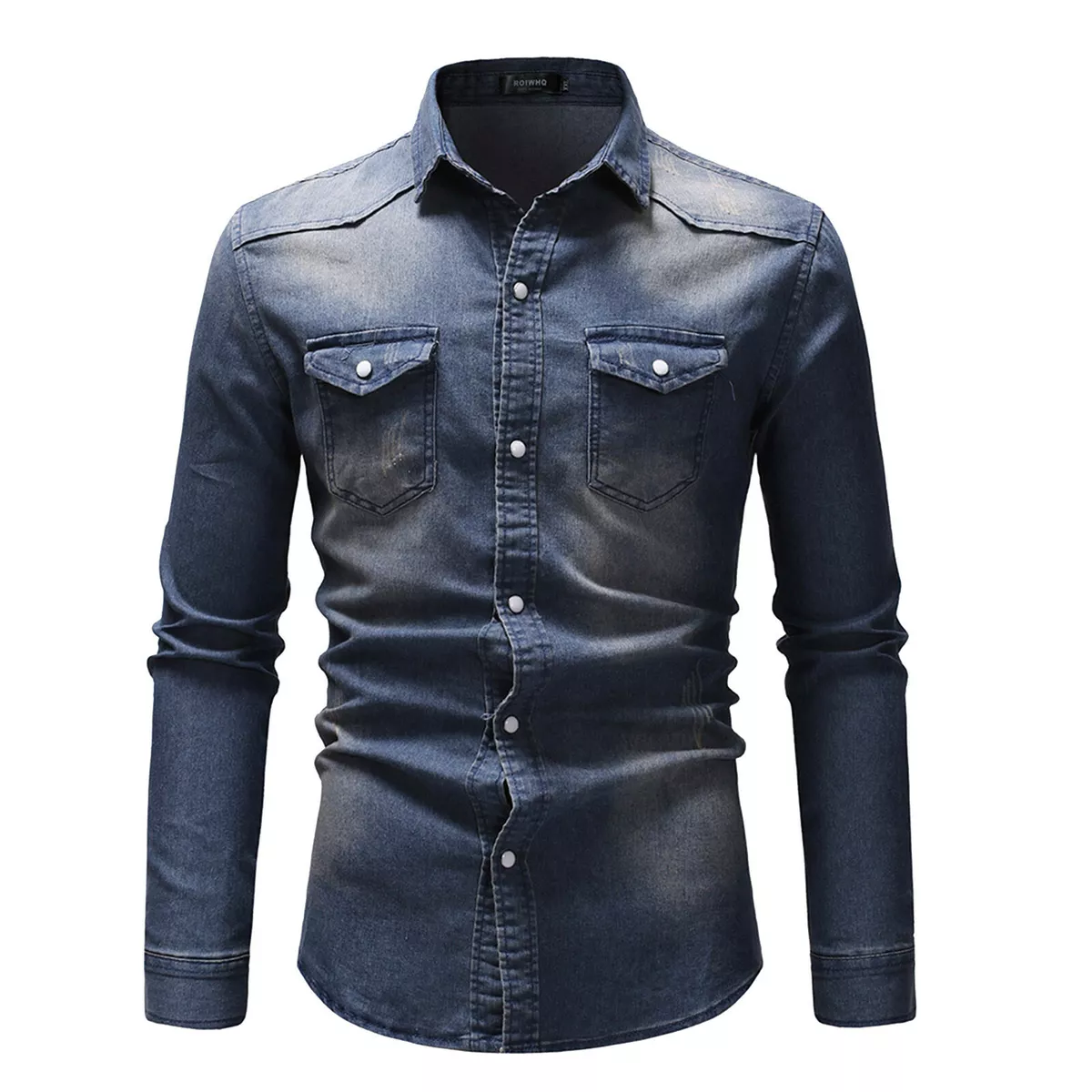 Mens Heavy Duty Denim Jeans Shirt Cotton Casual Top Flap Pocket Work Shirts