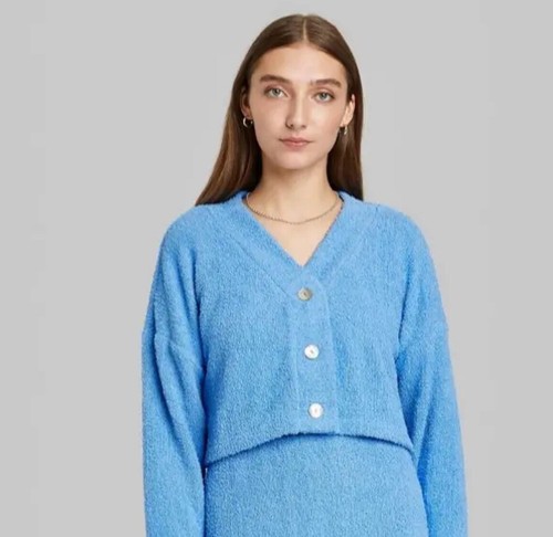 Cropped Cozy Cardigan Wild Fable Azure 