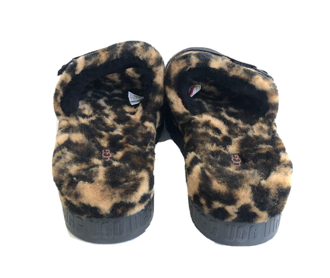 PANTOFOLA D’ORO SANDALI UGG FLUFFITA STAMPA PANTERA BUTTERSCOTCH PLATEAU US 10 EU 41 REGNO UK 8