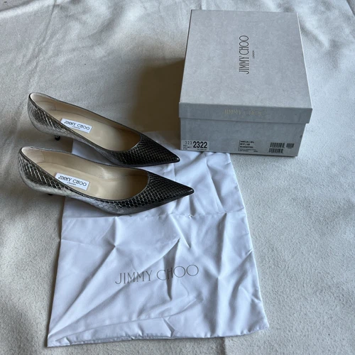 Jimmy Choo Pumps Womens 9.5 Amelia Silver Metallic Snakeskin Shoes