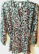 TERRA  SKY- Women-Size "0X" "1X" Ladies Black Floral-2 Button-Tunic/Top-W/Belt