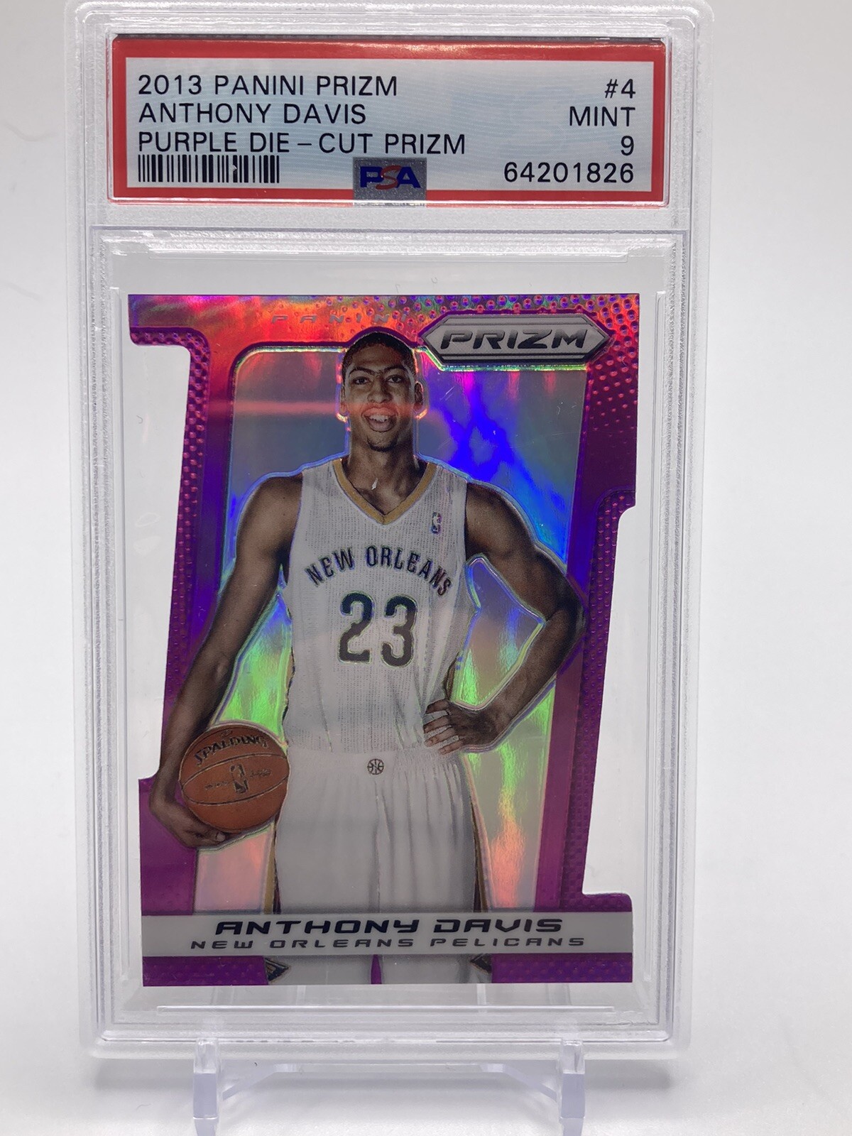 2013-14 Anthony Davis Panini Prizm Purple Die-Cut Card 4 PSA 9 Mint #'d 32/49