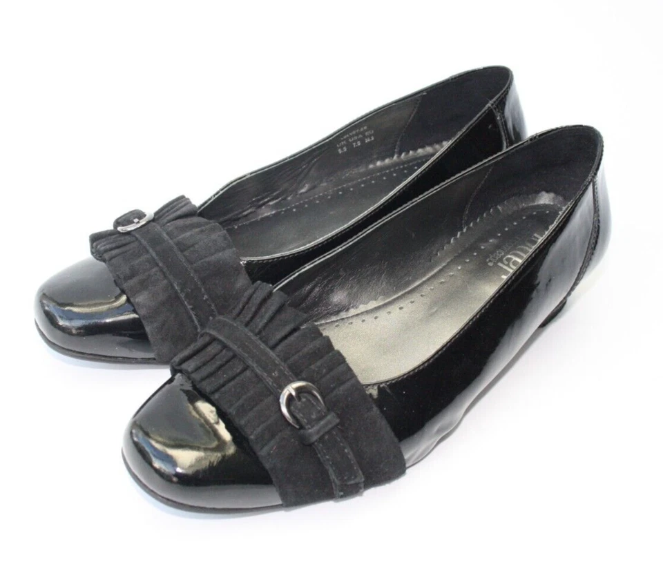 HOTTER 'Velvet Black Patent + Suede Low Heel Court Shoes Wide EE UK 5.5 - Image 2 of 4