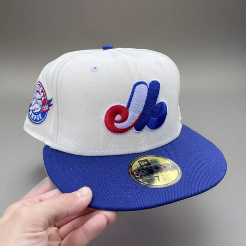 HAT CLUB WHITE DOME MONTREAL EXPOS 7 1/4 25th YEAR ANN. SP CREAM ROYAL GREEN UV