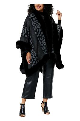kathy ireland Women's Fashion360 Skies FauxFur Trim Cape Black Combo