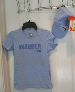 New The North Face Wander Girls S 7 8 Logo T Shirt Light Blue With Hat Northface Ebay